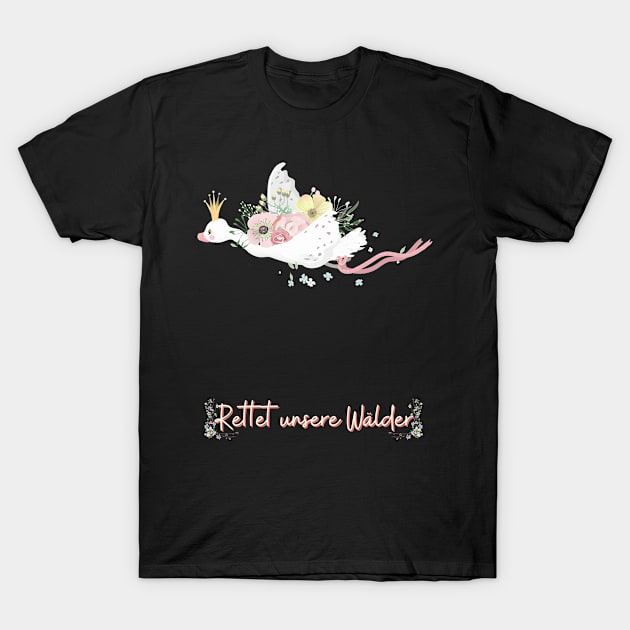 Schwan Fliegen Wald Retten Prinzessin Blumen Süß T-Shirt by Maggini Art